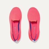 A pair of The Kids slip-on Loafers in Flamingo shown from the top view.