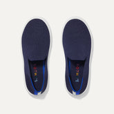 A pair of The Kids slip-on Sneakers in Deep Navy shown from the top view.