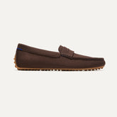 The Driving Loafer in Brown Herringbone shown from the side.
