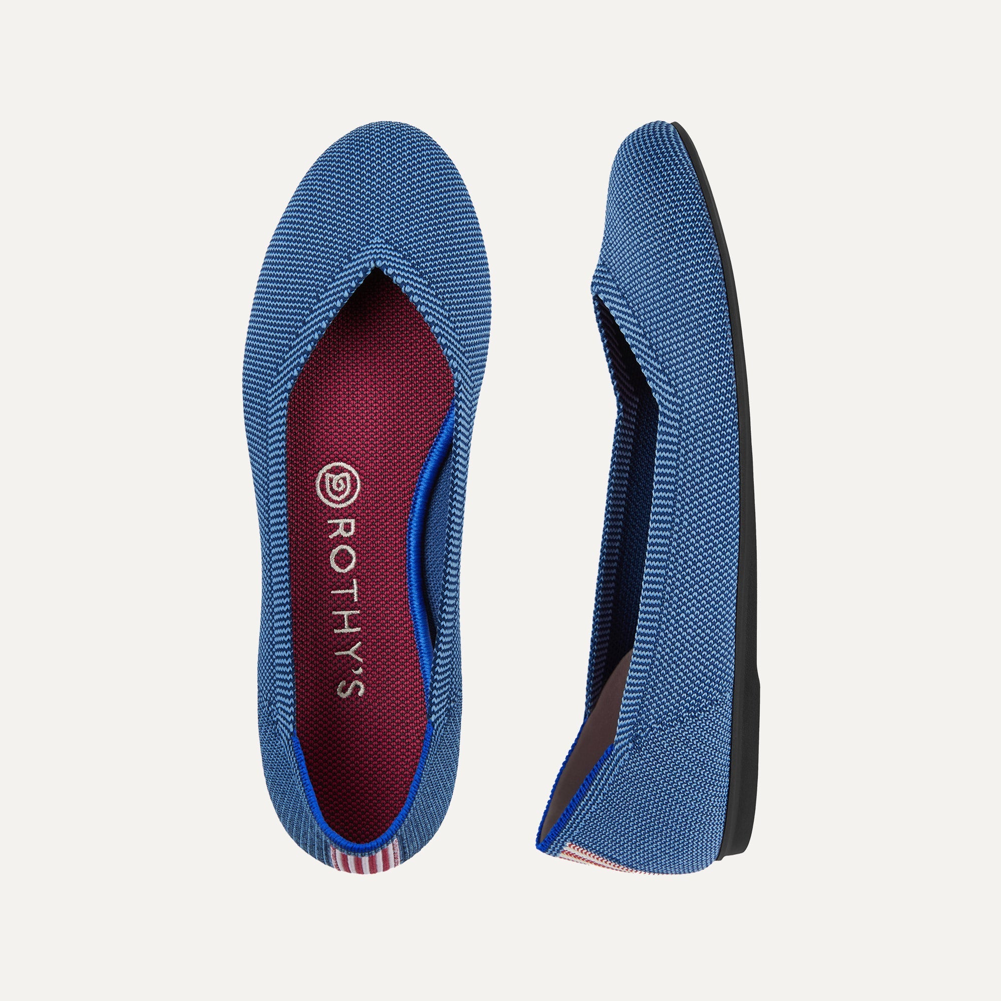 The Flat in Indigo Mini Stripe shown from the top.