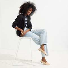 Alternate view of a model wearing The Loafer in Ecru.