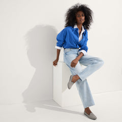 Alternate view of a model wearing The Loafer in Slate Herringbone.