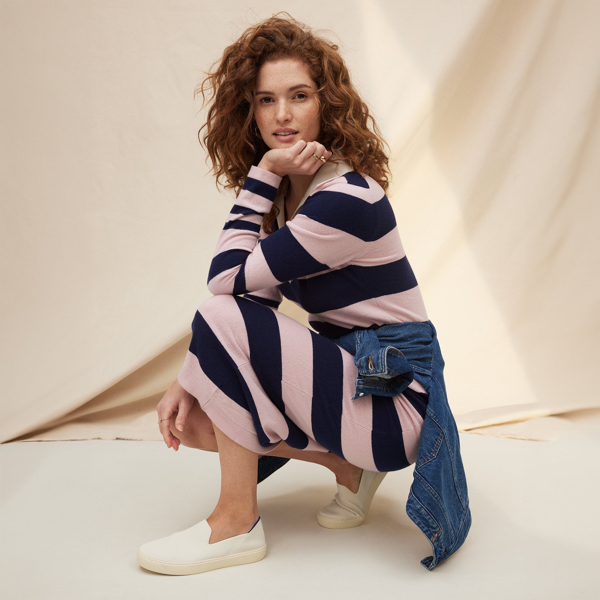 hover | Model wearing The Original Slip On Sneaker in Antique White.