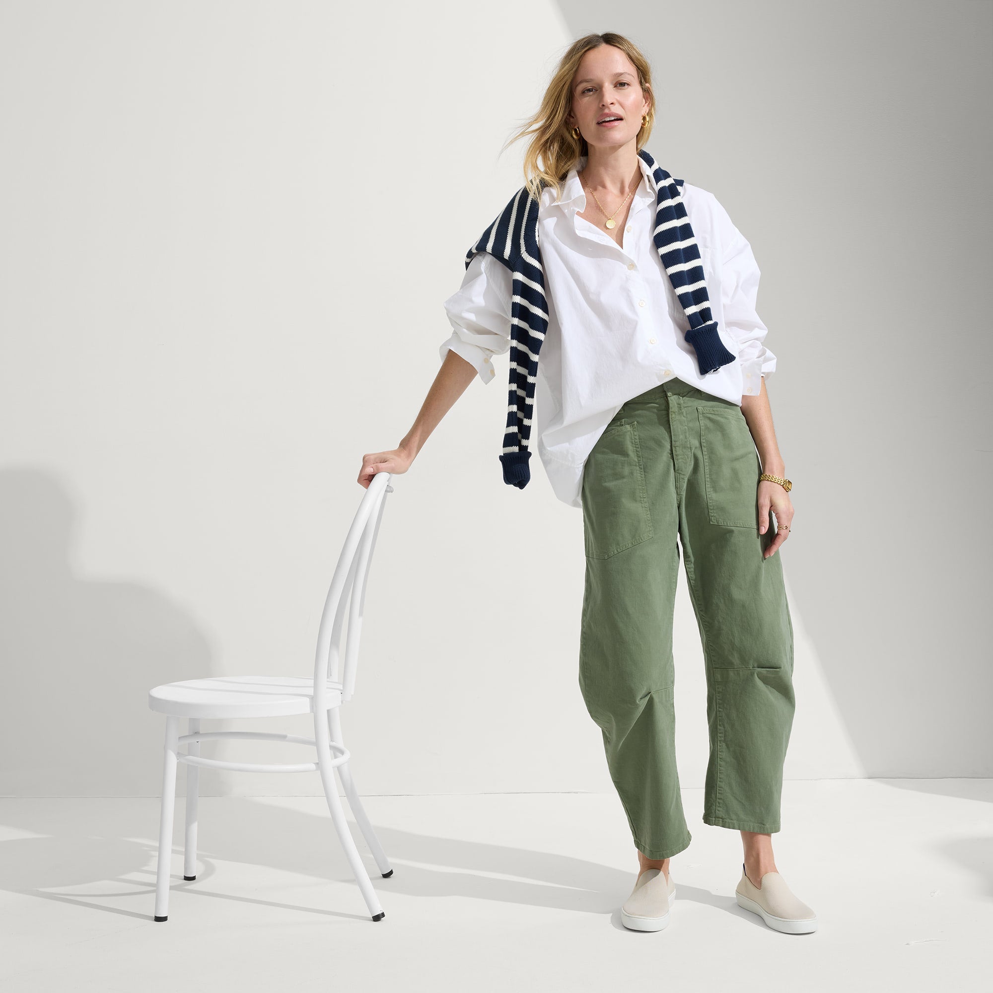 The Original Slip On Sneaker in Sand shown on-model at an alternative angle.