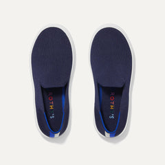 A pair of The Kids slip-on Sneakers in Deep Navy shown from the top view.