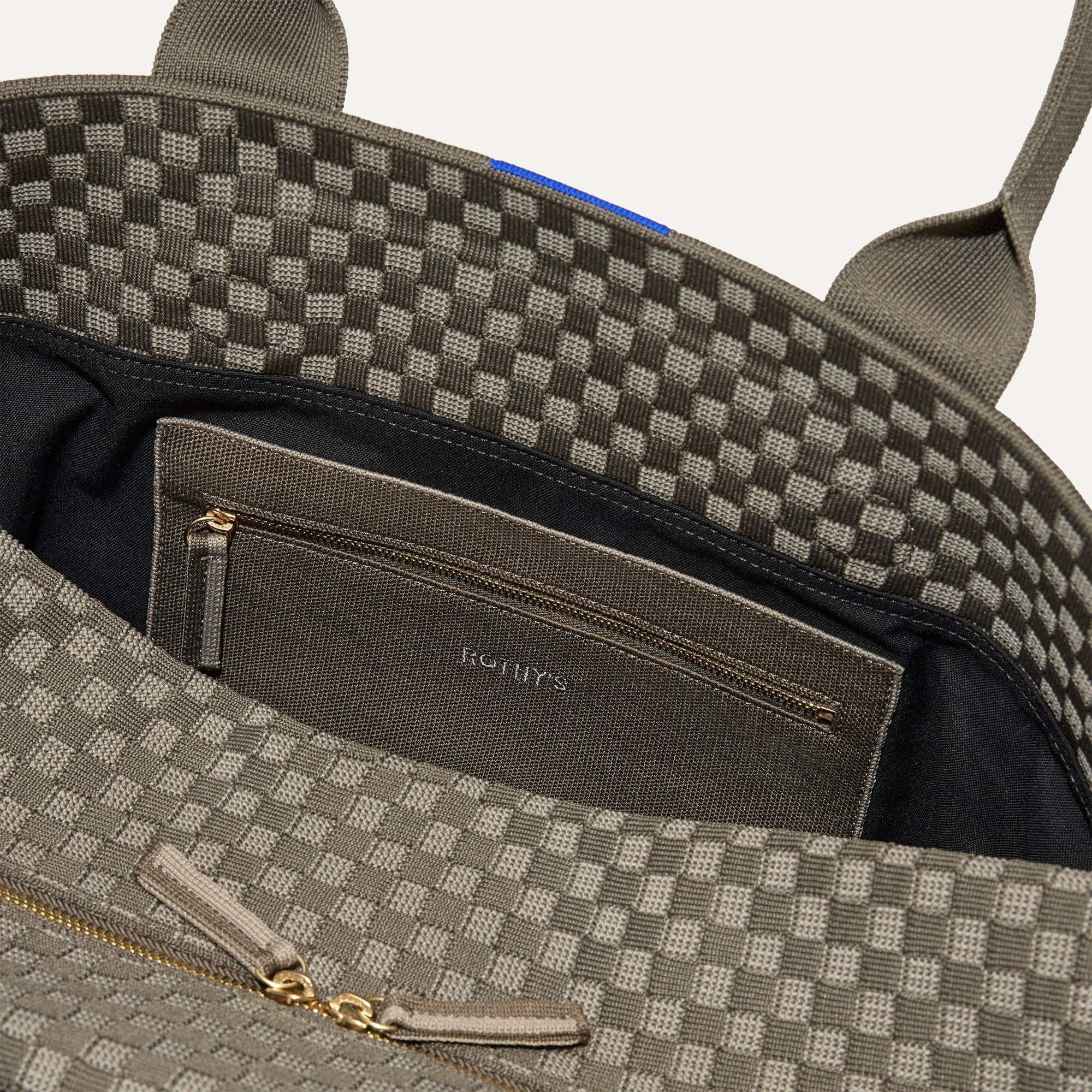 The Weekender in Safari Green shown with a close up view of the Rothy's halo detail.