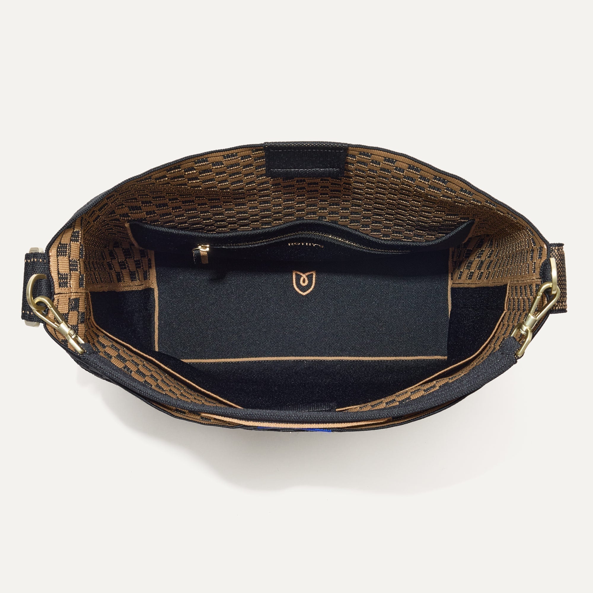 The Bucket Bag in Night Song shown from the top with base insert.