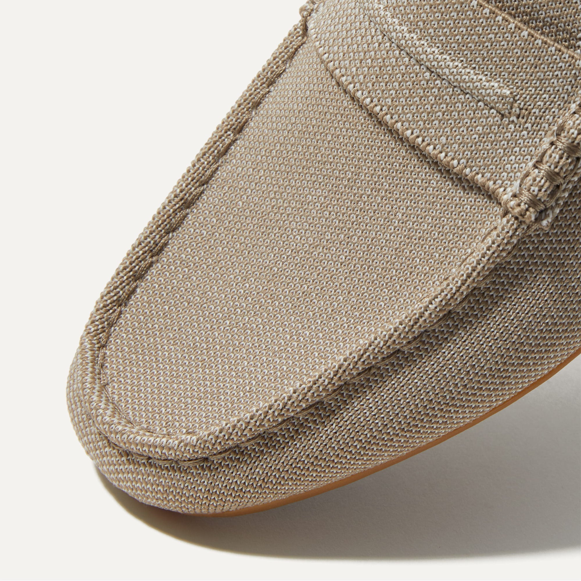 Close up of the toe and vamp of The Driving Loafer in Barley.