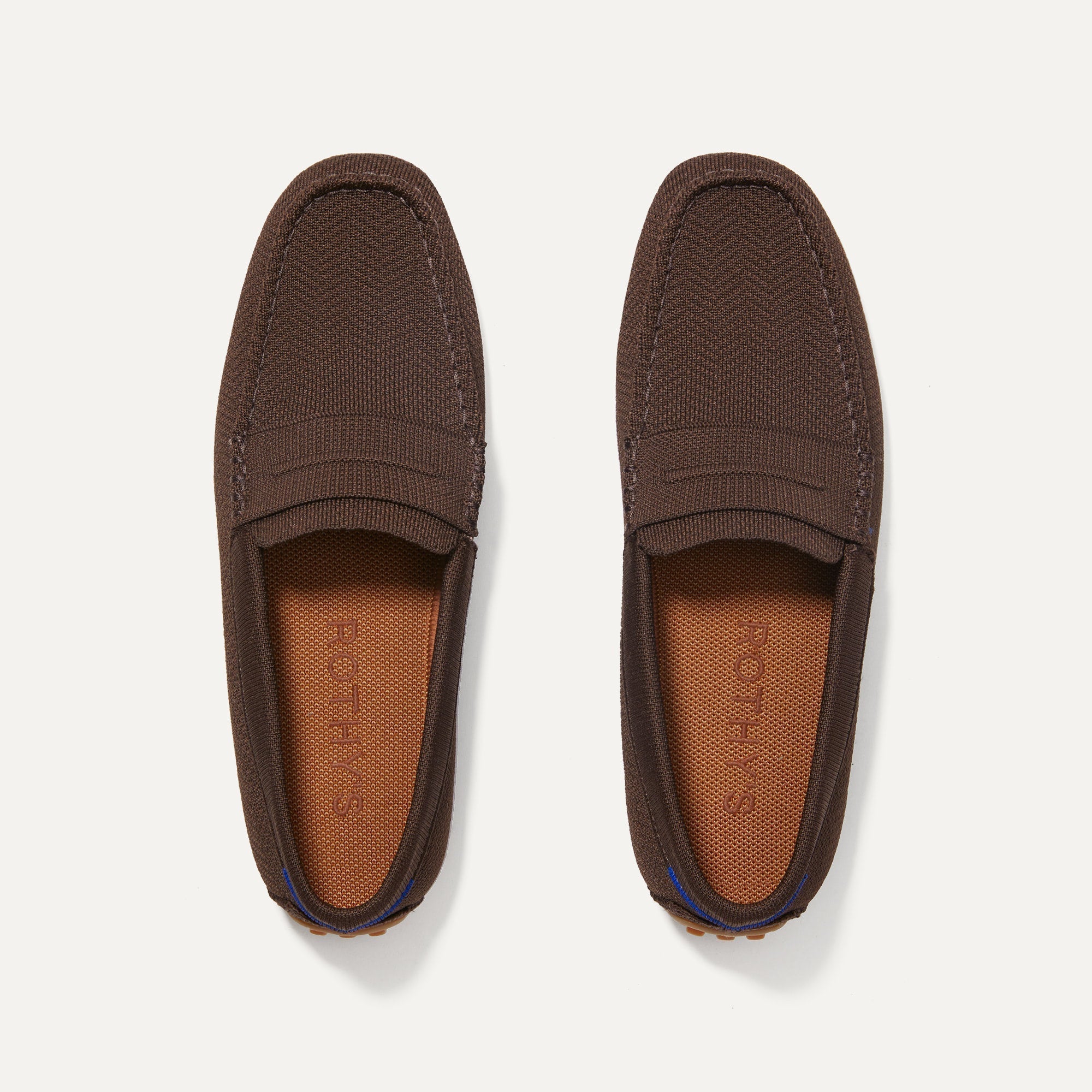 A pair of The Driving Loafer in Brown Herringbone shown from the top.