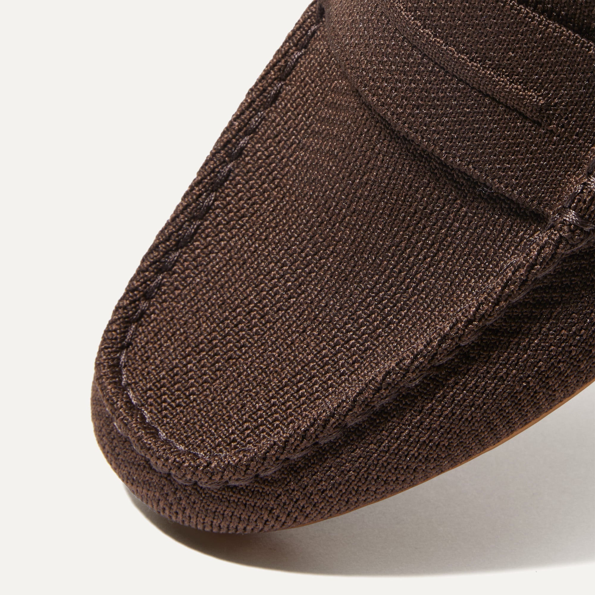 Close up of the toe and vamp of The Driving Loafer in Brown Herringbone.