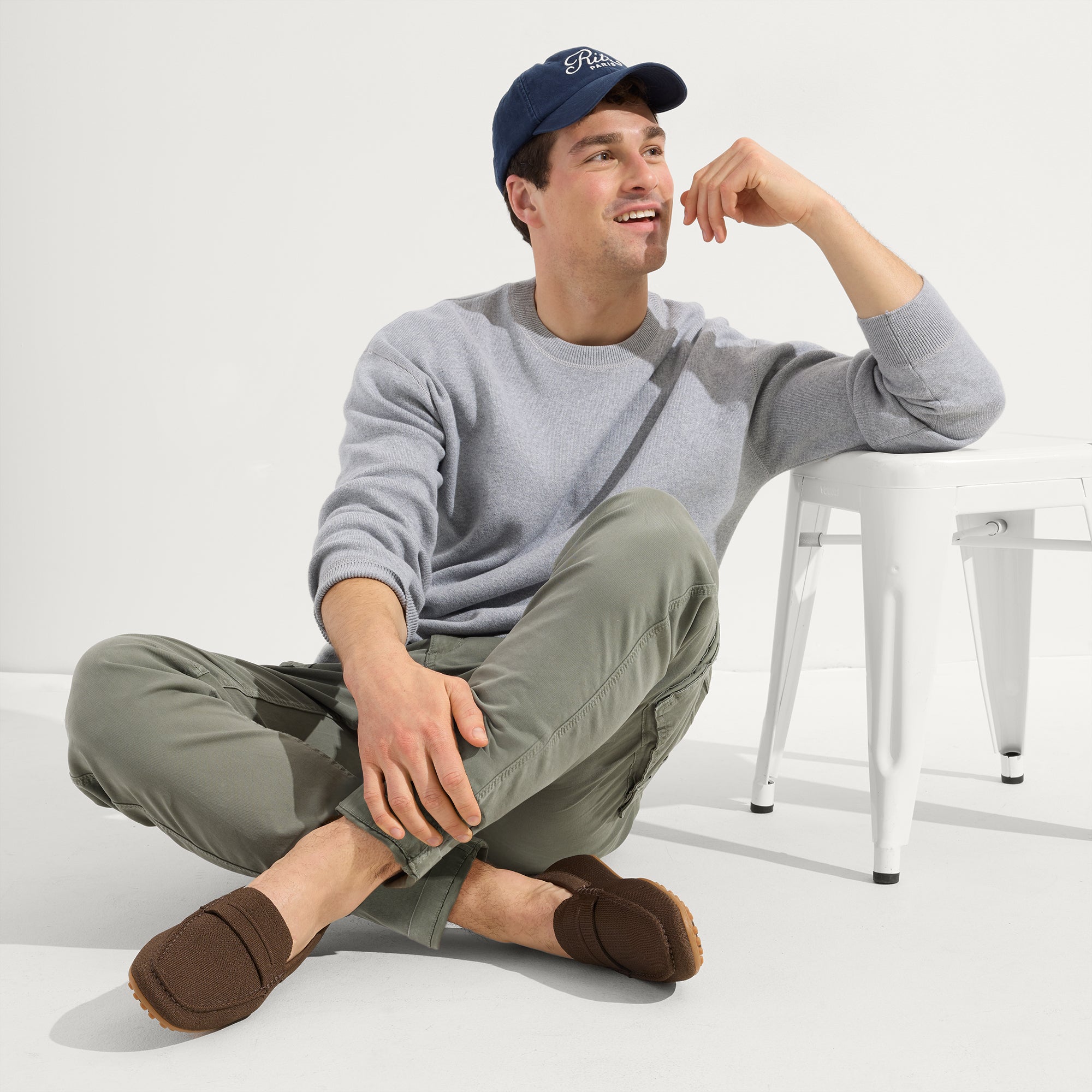Alternate view of a model wearing The Driving Loafer in Brown Herringbone.