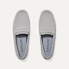 A pair of The Driving Loafer in Light Grey Herringbone shown from the top.