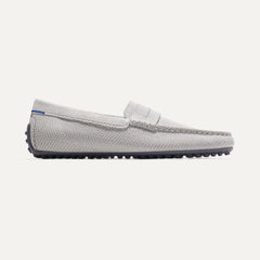 The Driving Loafer in Light Grey Herringbone shown from the side.