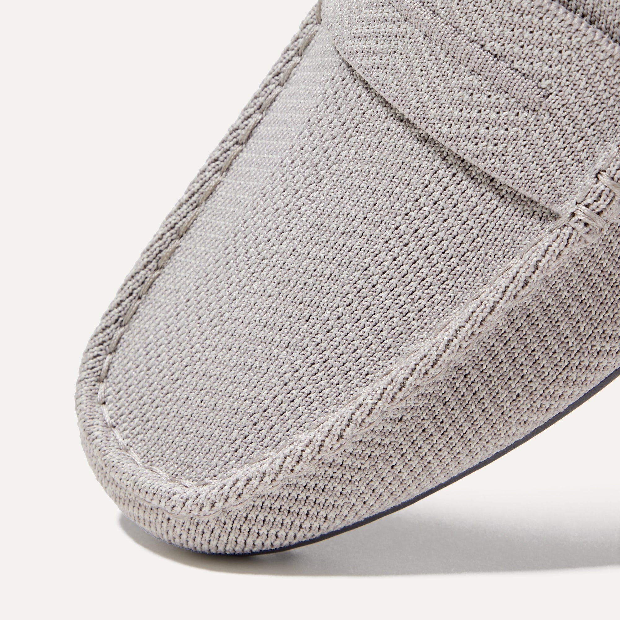 Close up of the toe and vamp of The Driving Loafer in Light Grey Herringbone.