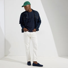 Alternate view of a model wearing The Driving Loafer in Navy Herringbone.