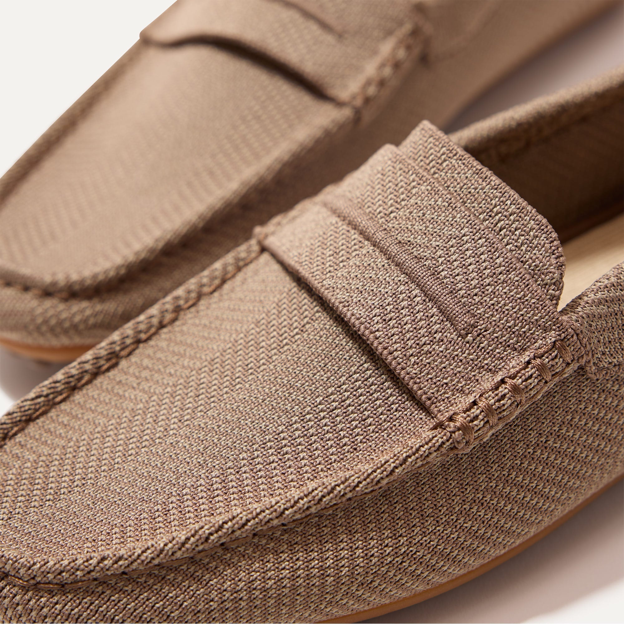 Close up of the toe and vamp of The Driving Loafer in Portobello Herringbone.