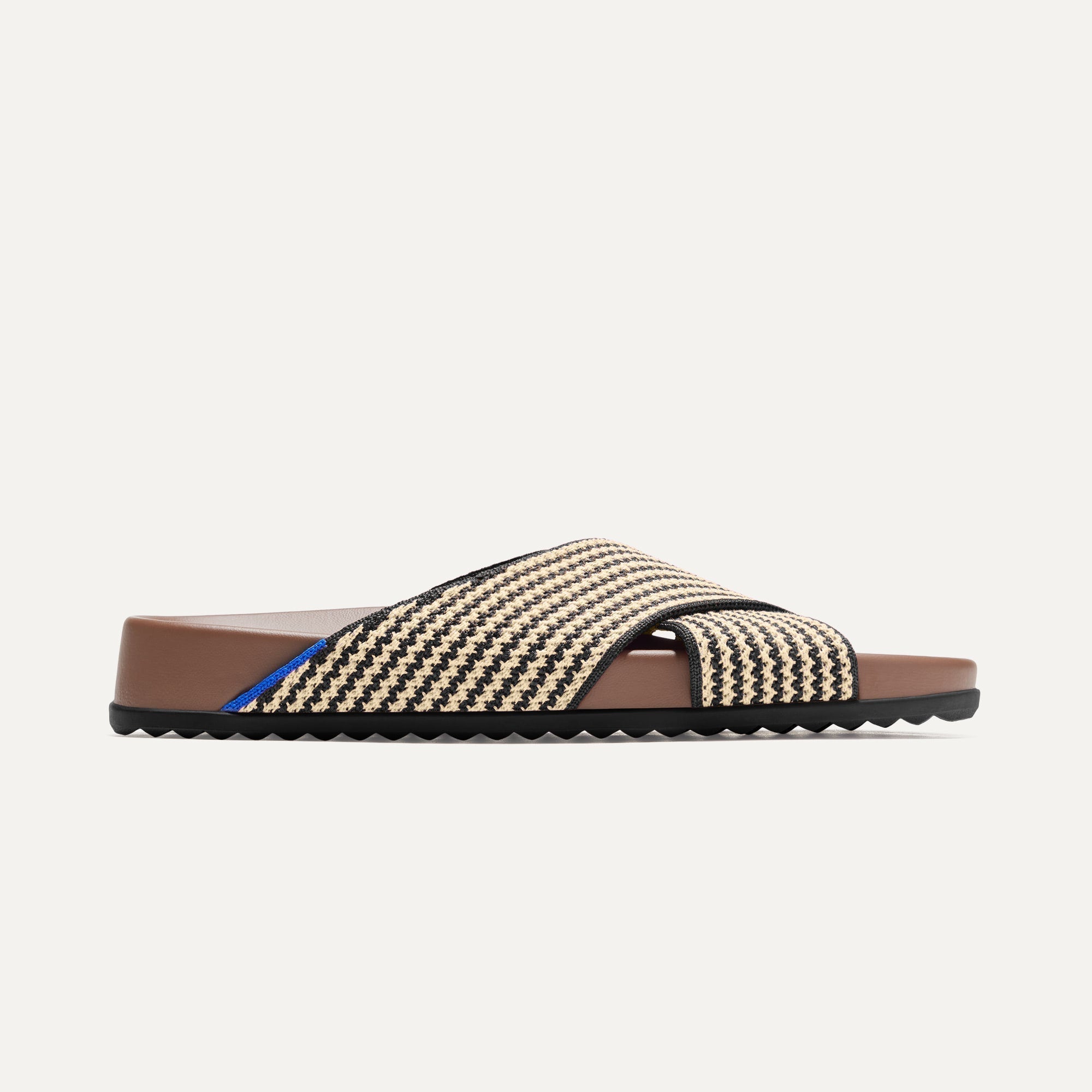 The Weekend Slide in Toffee Stripe shown from the side.