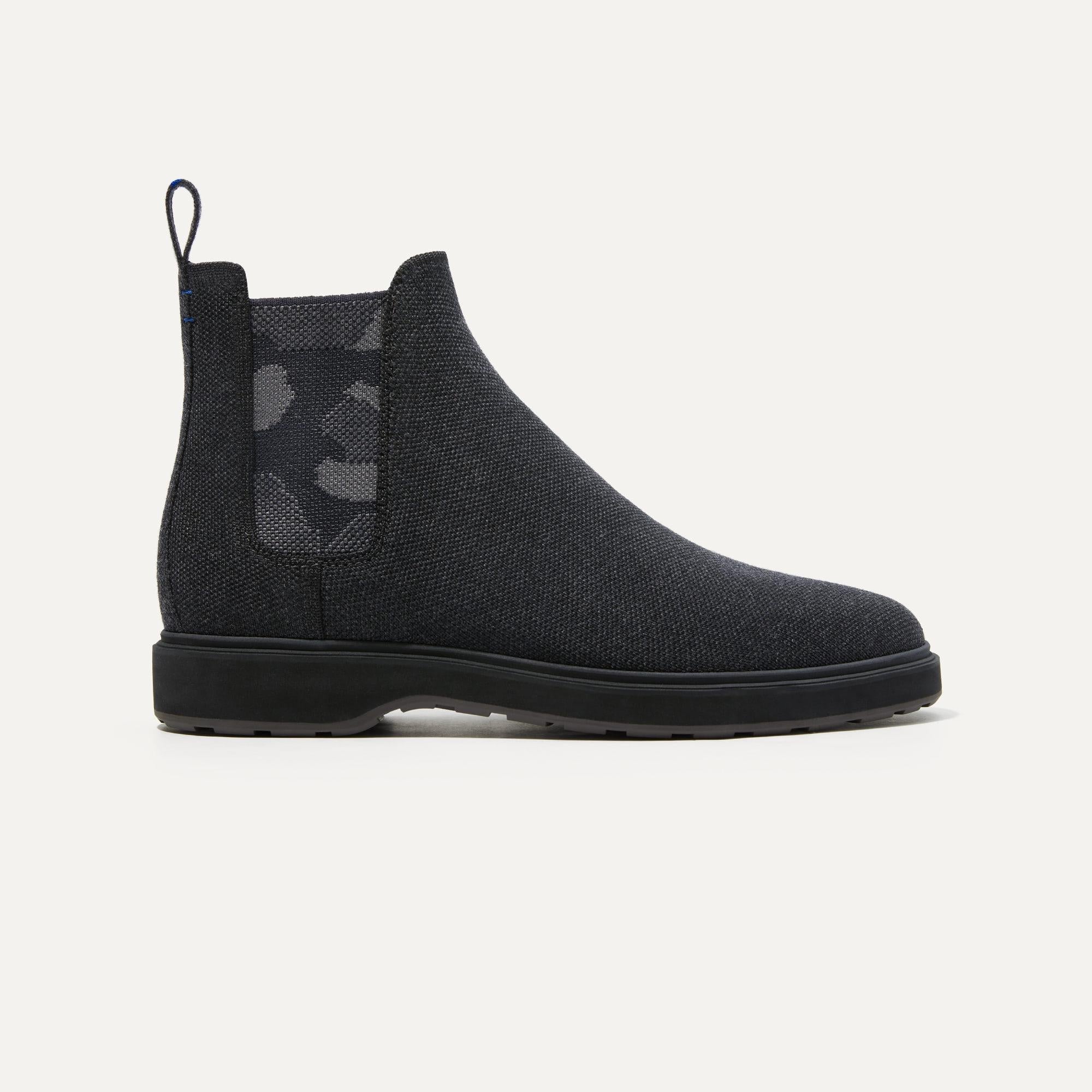 The Merino Chelsea Boot in Granite Black shown from the side.