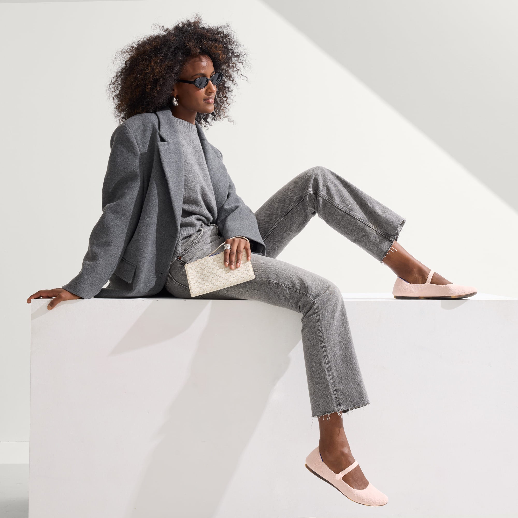 Alternate view of a model wearing The Square Mary Jane in Bubbly Pink.