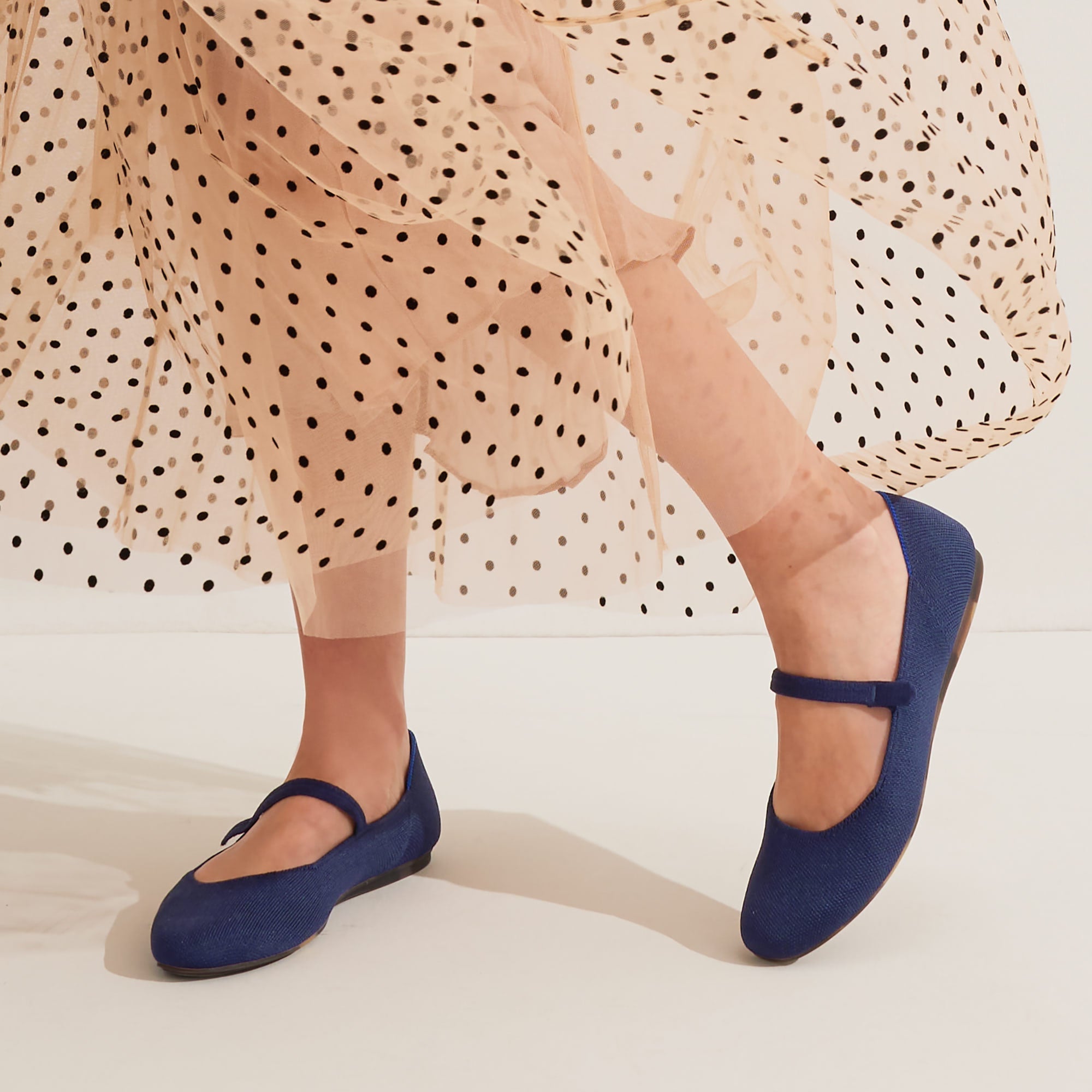 hover | Model wearing The Square Mary Jane in Deep Navy.