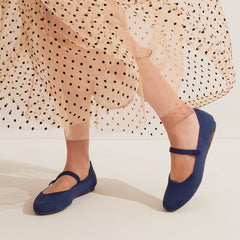 hover | Model wearing The Square Mary Jane in Deep Navy.