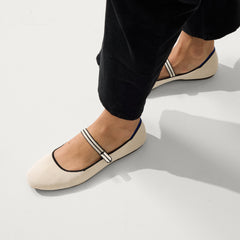 hover | Model wearing The Square Mary Jane in Gardenia.