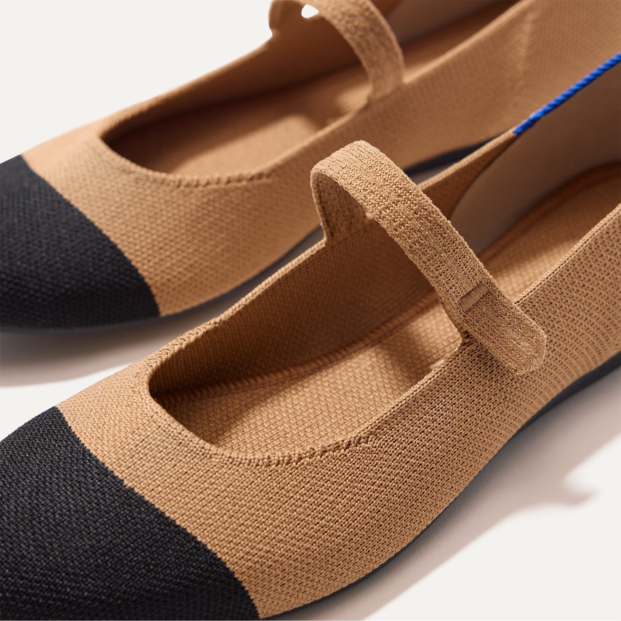 Top view of the square toe and rounded vamp of The Square Mary Jane in Wren Captoe.