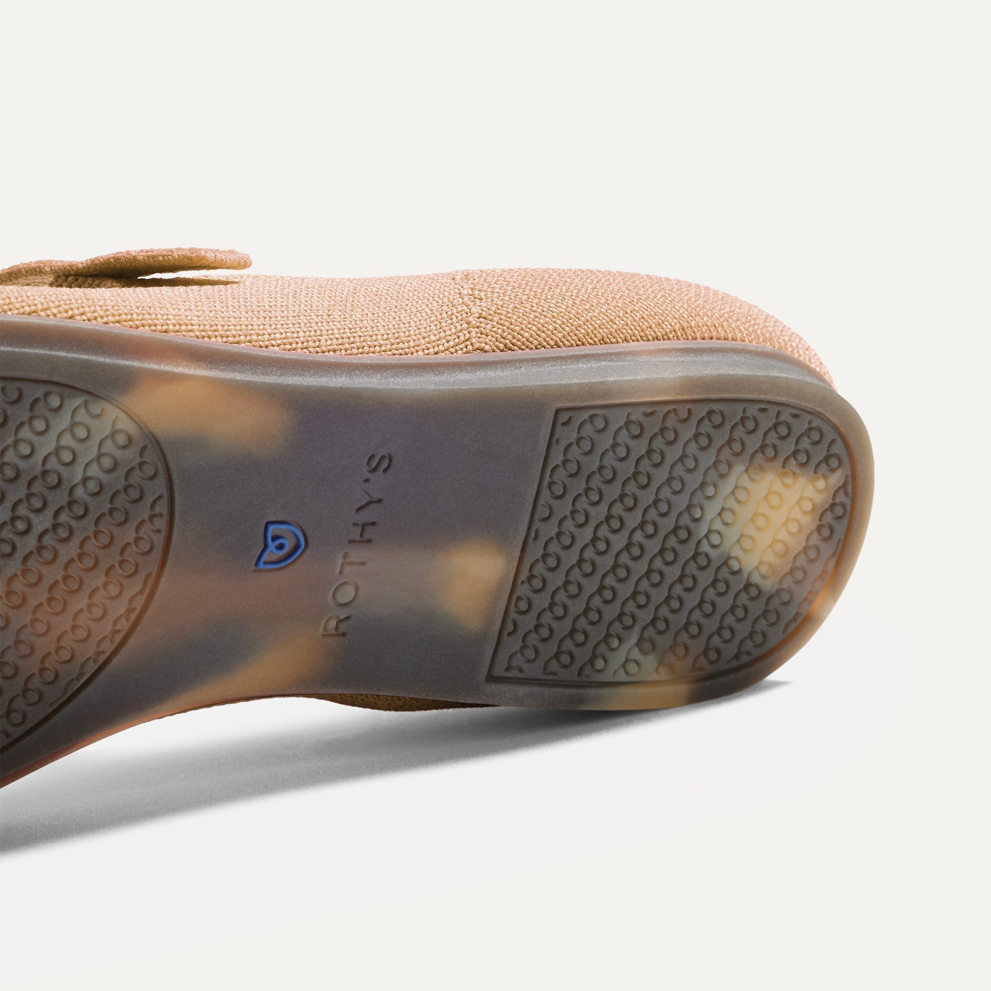 The sole of The Square Mary Jane in Wren shown in diagonal view.