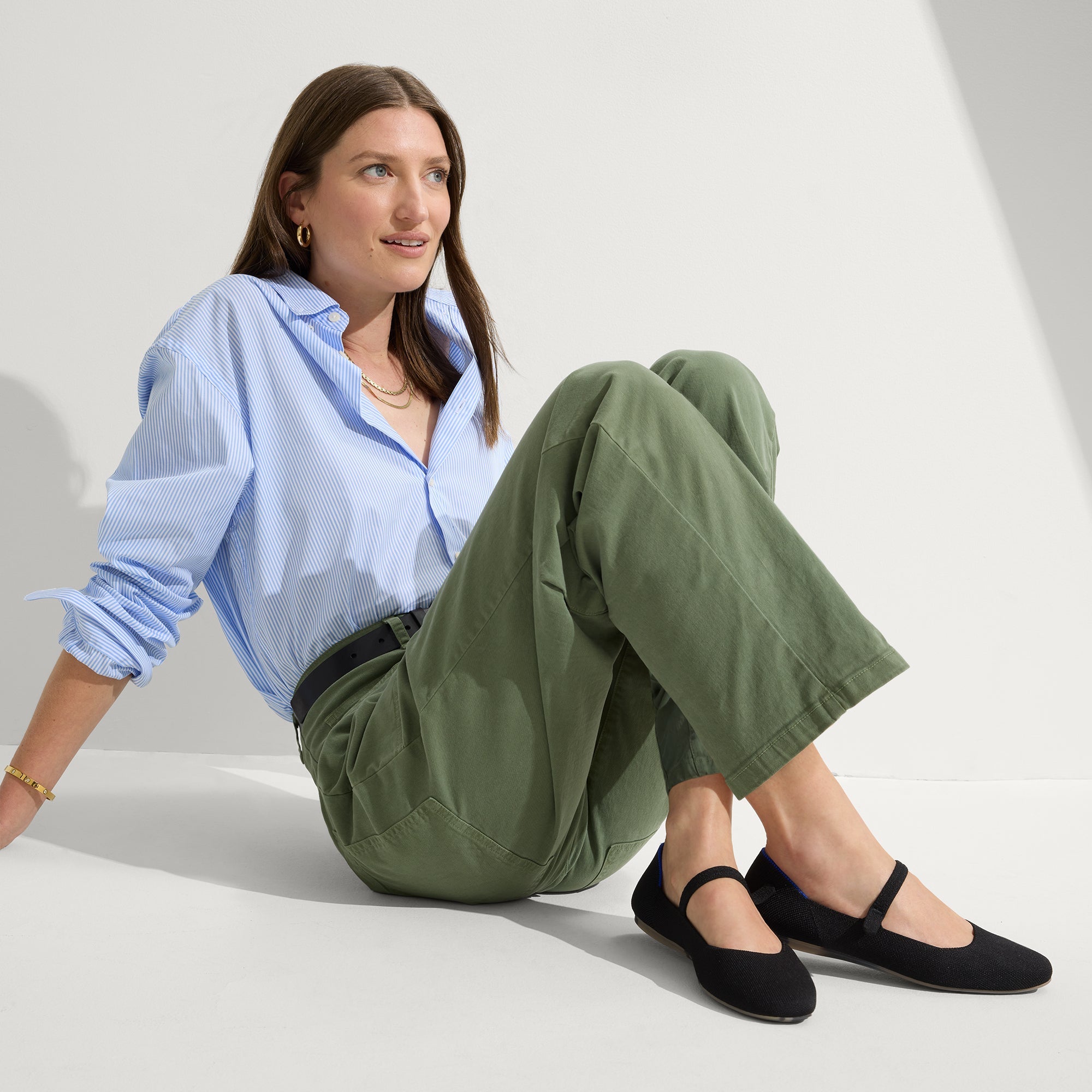 Alternate view of a model wearing The Square Mary Jane in Black.