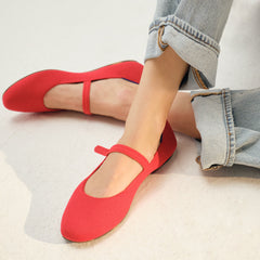 hover | Model wearing The Square Mary Jane in Lollipop Red.