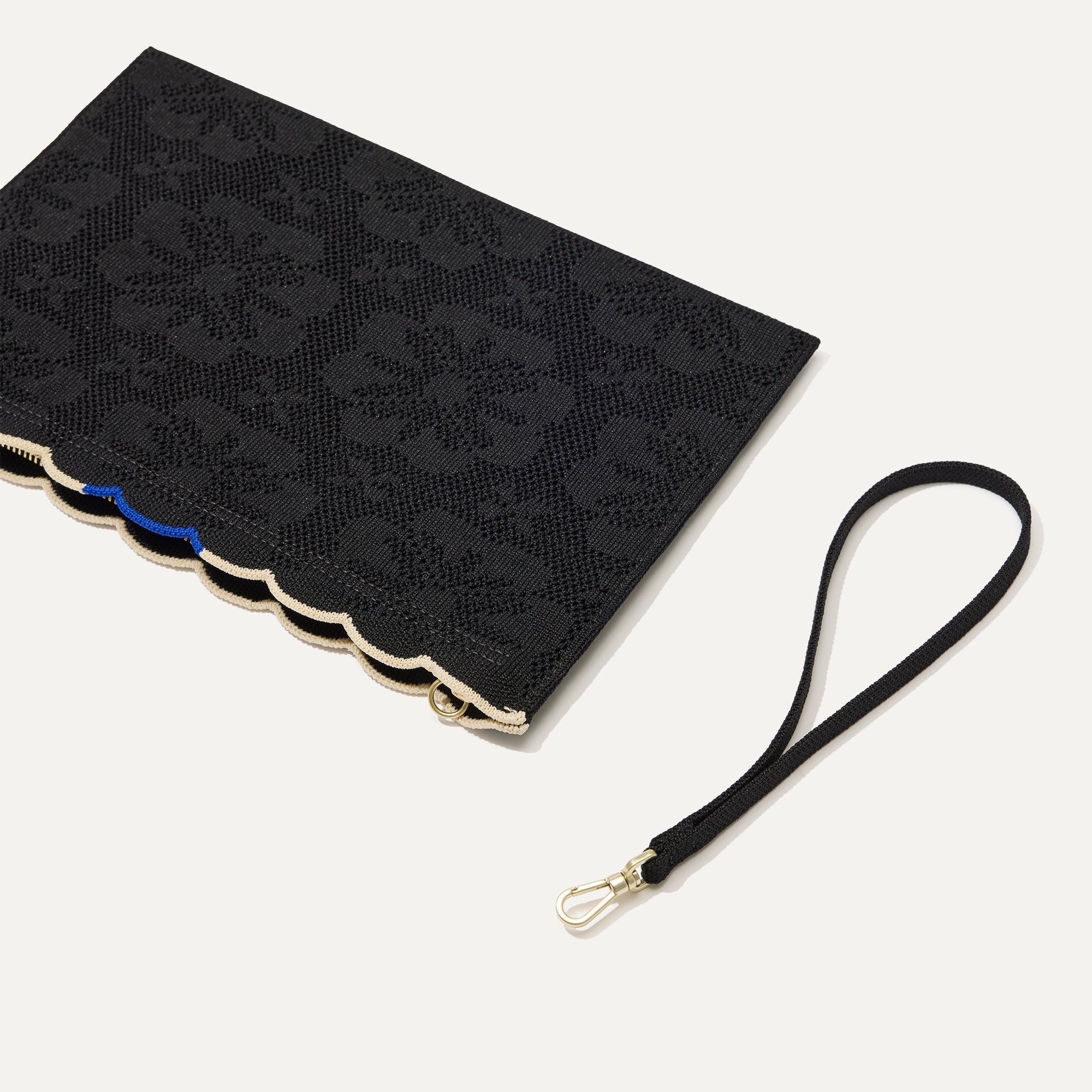 A closeup of The Wristlet in Black Carnation focusing on the wrist strap.