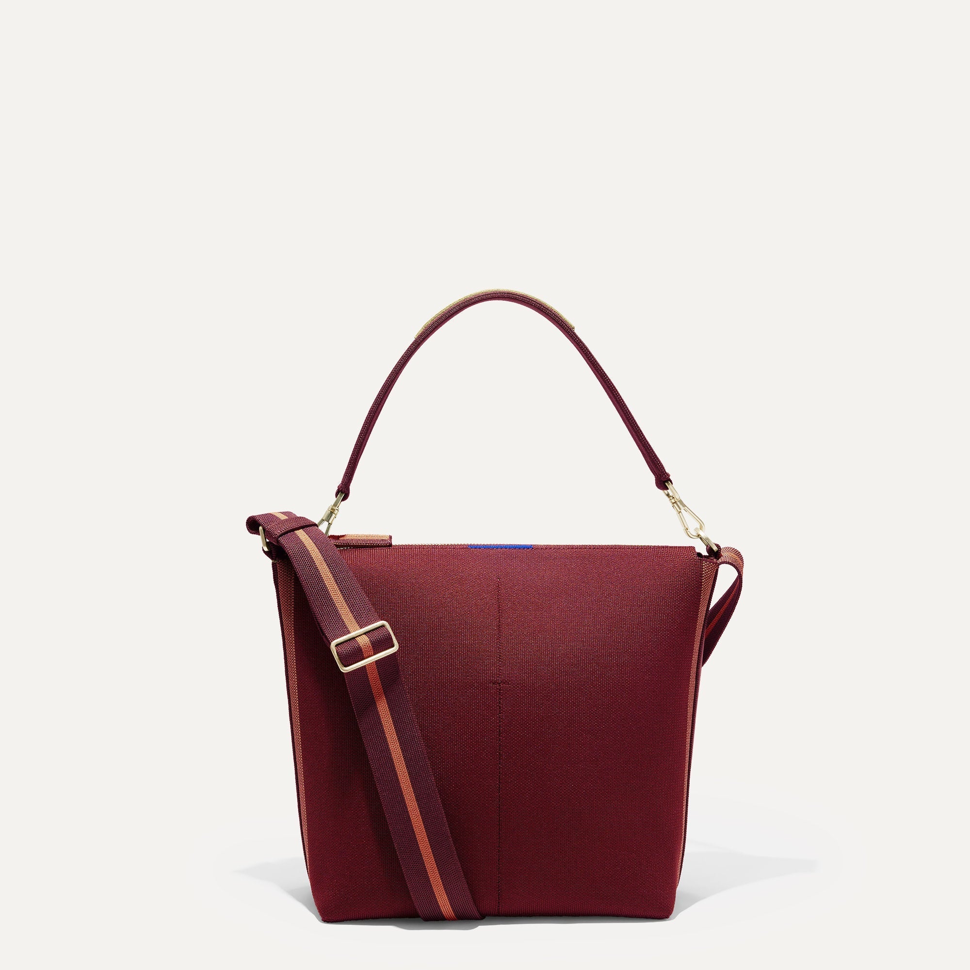 PLP |The Mini Zip Bucket in Malbec Red shown from the front.