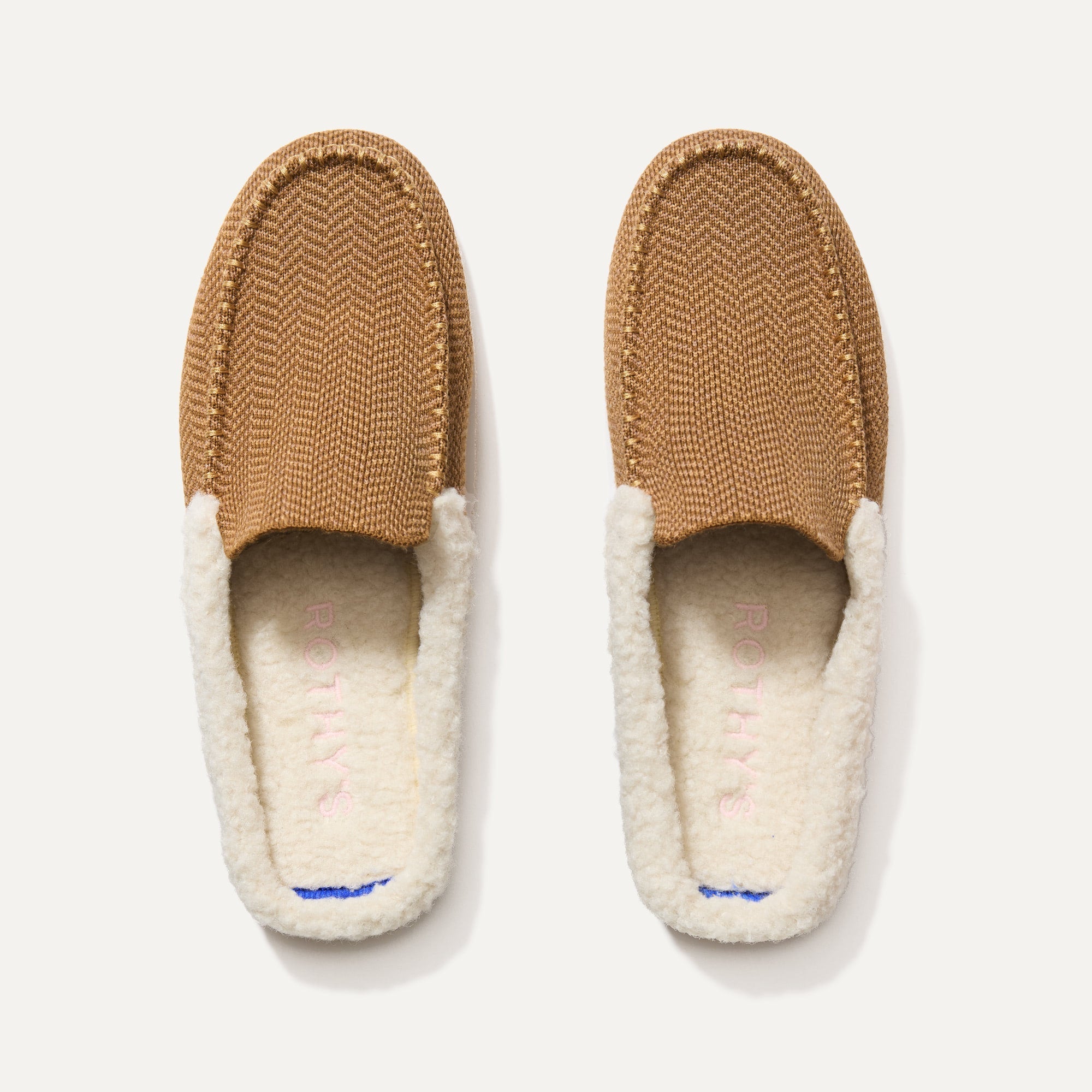 The Scuff Slipper in Caramel Herringbone shown from the top.