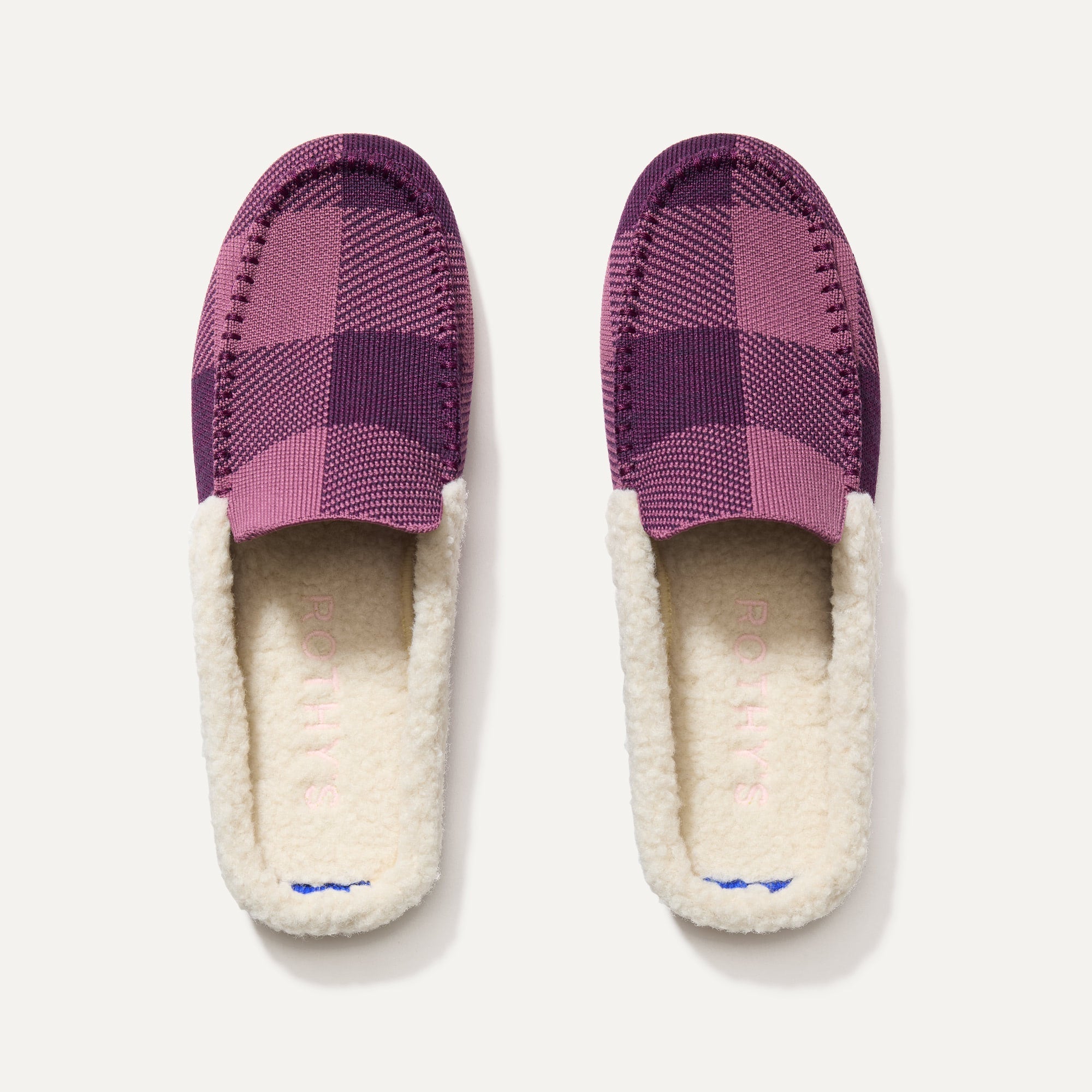 The Scuff Slipper in Mauve Buffalo Check shown from the top.
