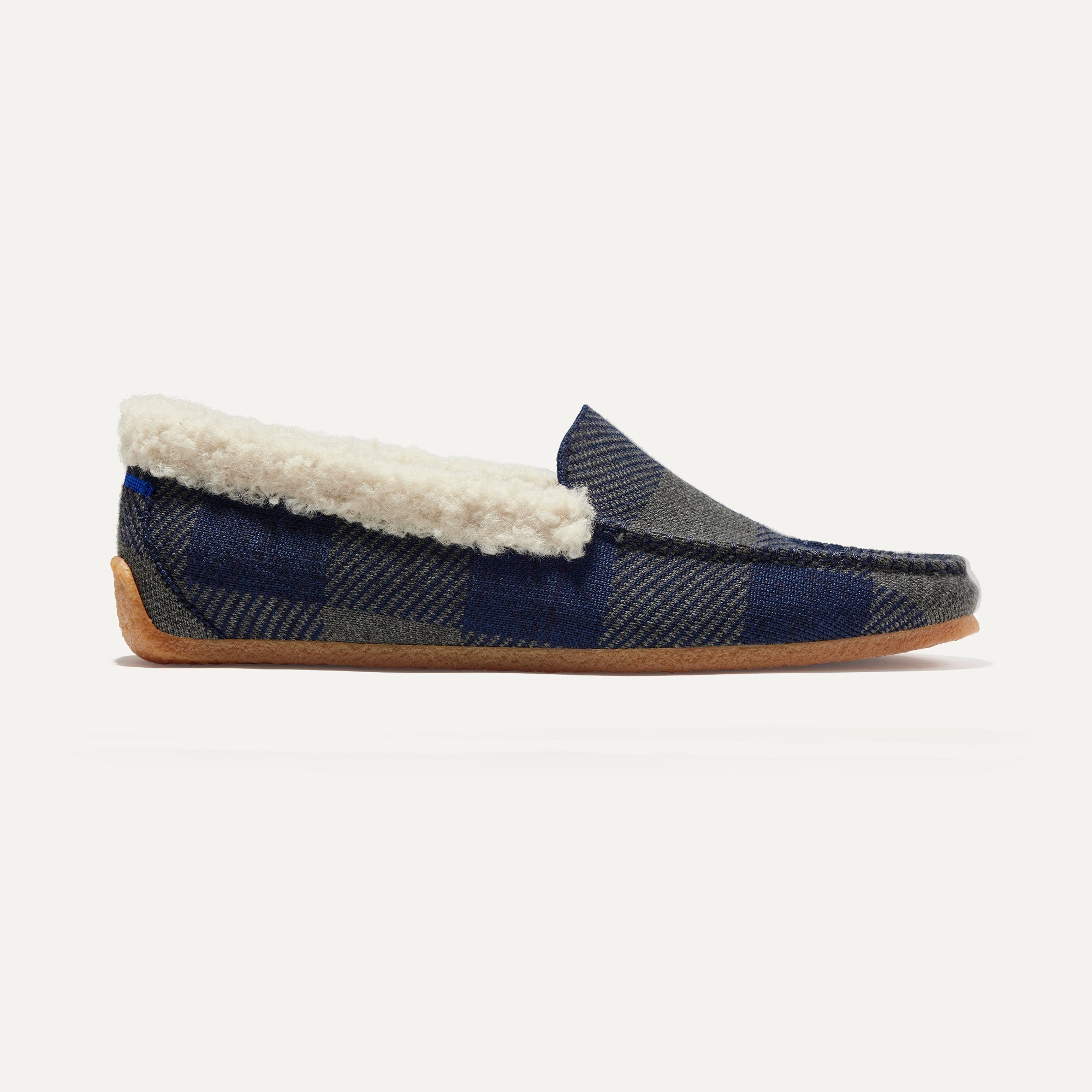 The Men's Slipper in Charcoal Plaid shown from the side.