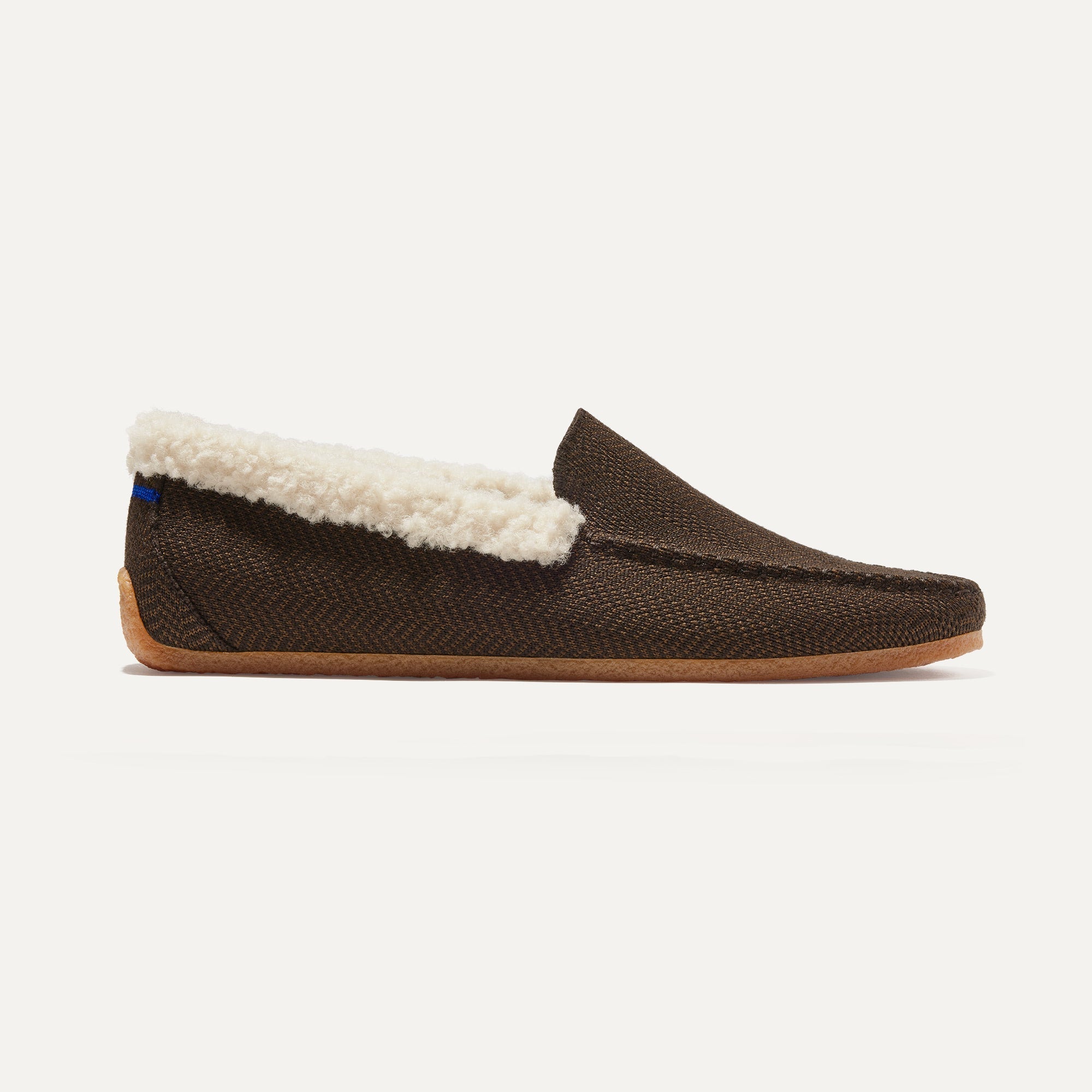 The Men's Slipper in Mahogany Herringbone shown from the side.