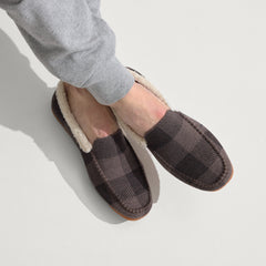 hover | Model wearing The Men's Slipper in Brown Buffalo Check.