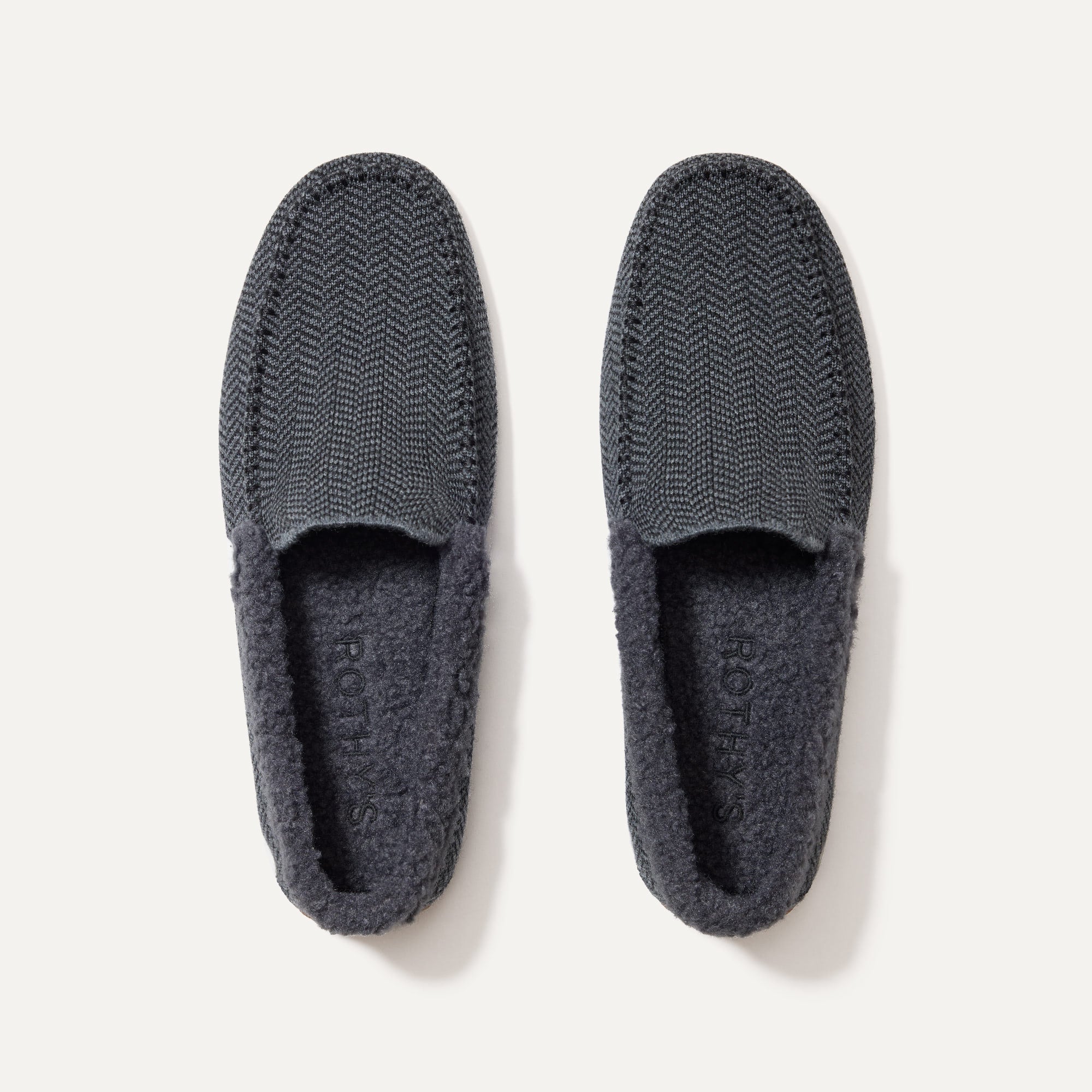 The Men's Slipper in Charcoal Herringbone shown from the top.