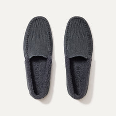 The Men's Slipper in Charcoal Herringbone shown from the top.