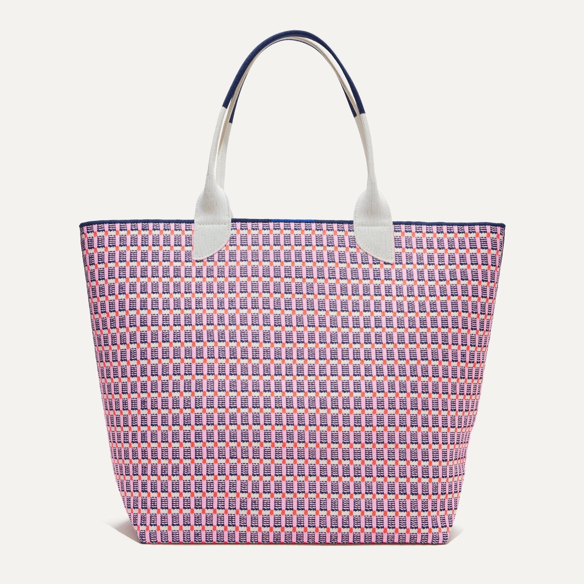 PLP |The Lightweight Tote in Navy & Pink Checkers shown from the front.