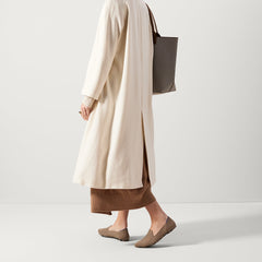 Alternate view of a model wearing The Almond Loafer in Portobello.