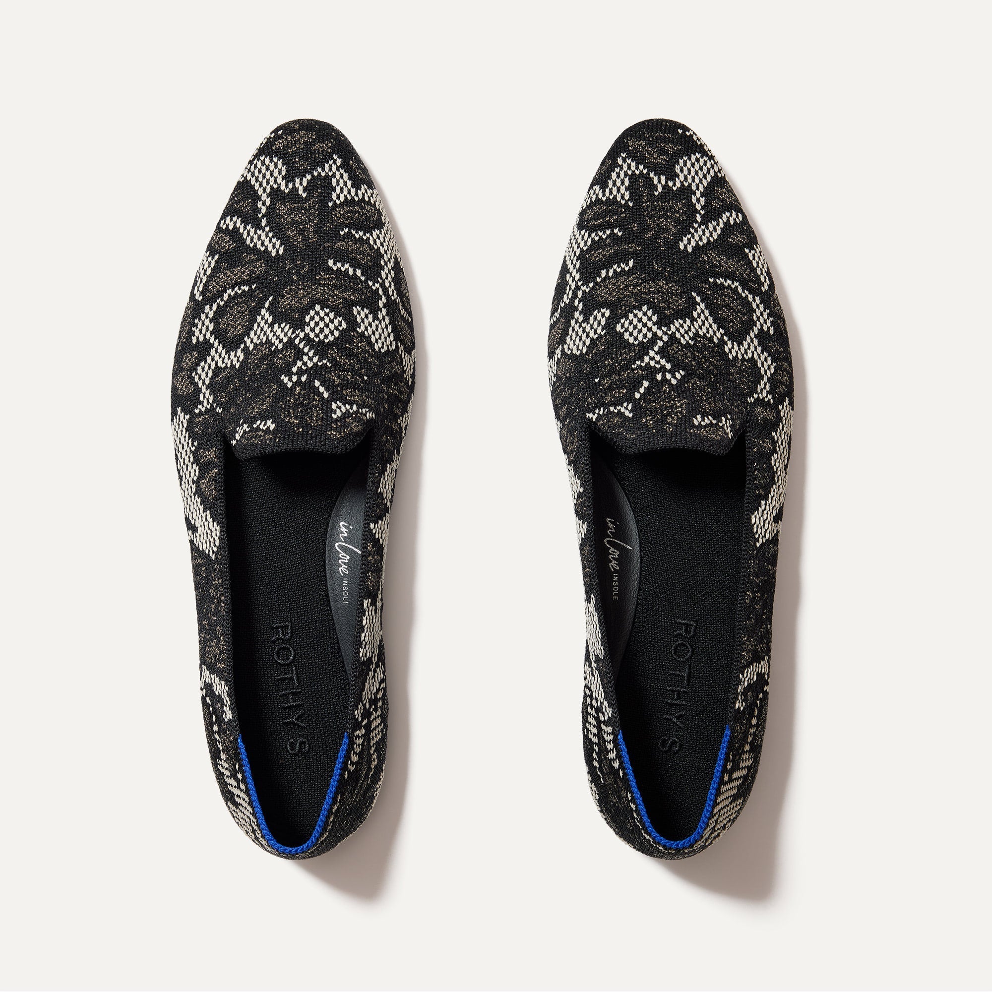 The Almond Loafer in Black Chantilly shown from the top.