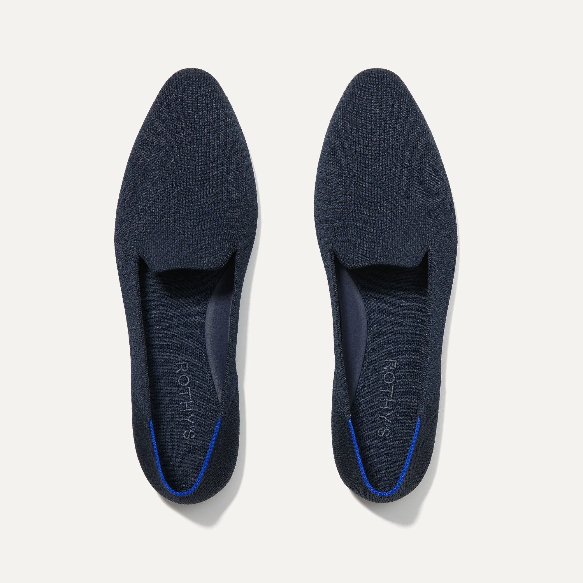 The Almond Loafer in Navy Twill shown from the top.