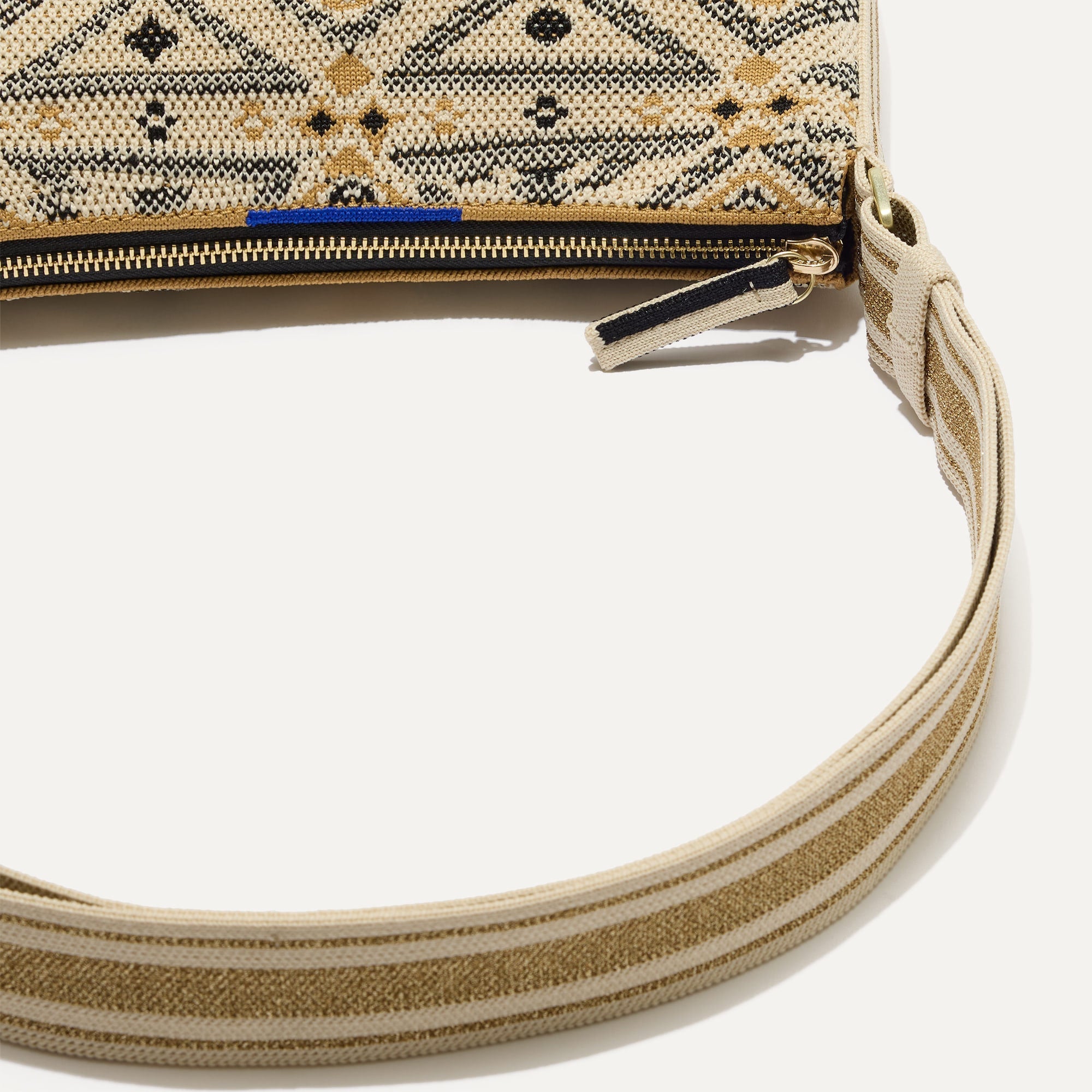 A closeup of The Casual Crossbody in Desert Mosaic, focusing on the crossbody strap. 