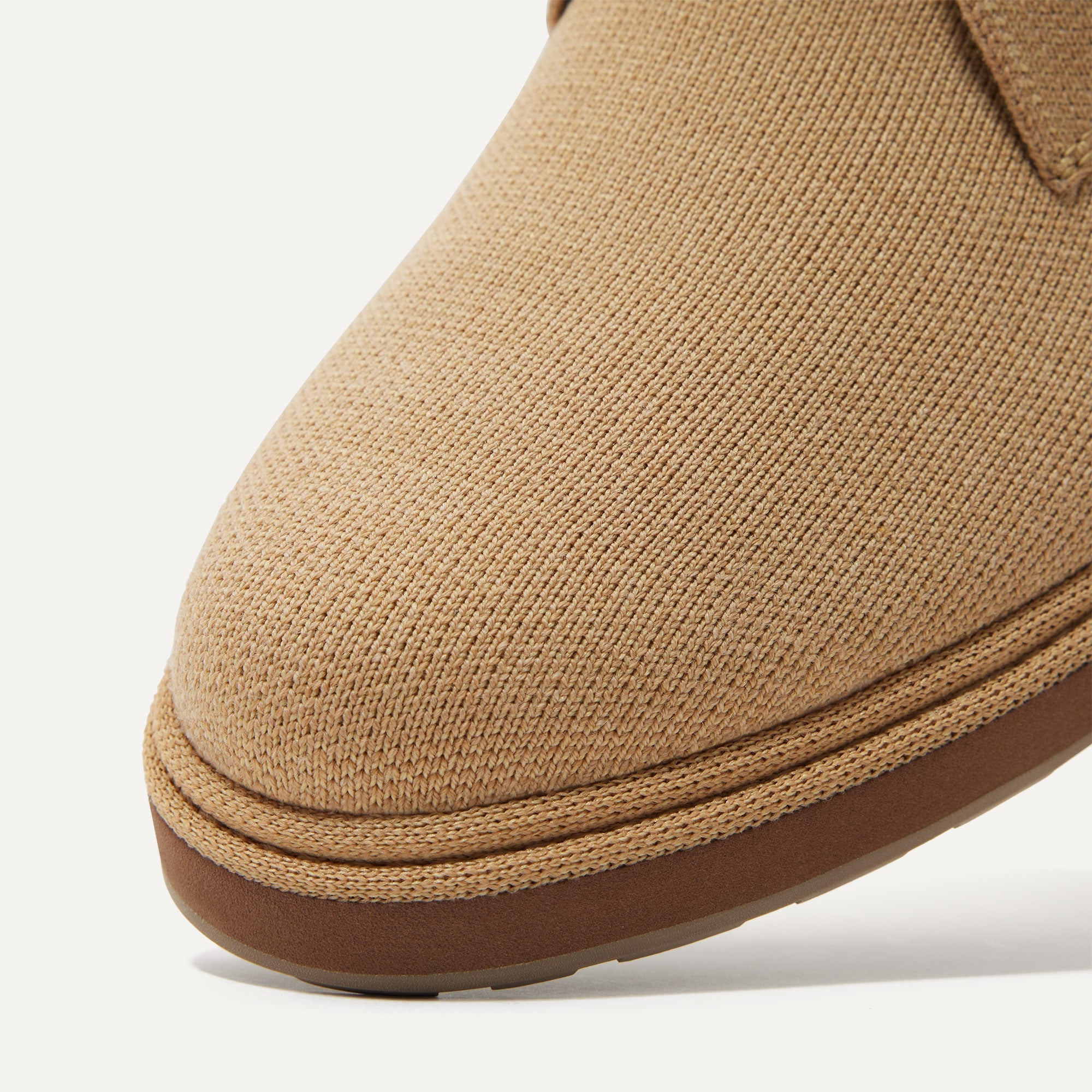 Close up of the toe area of The Chukka Boot in Desert Sand.