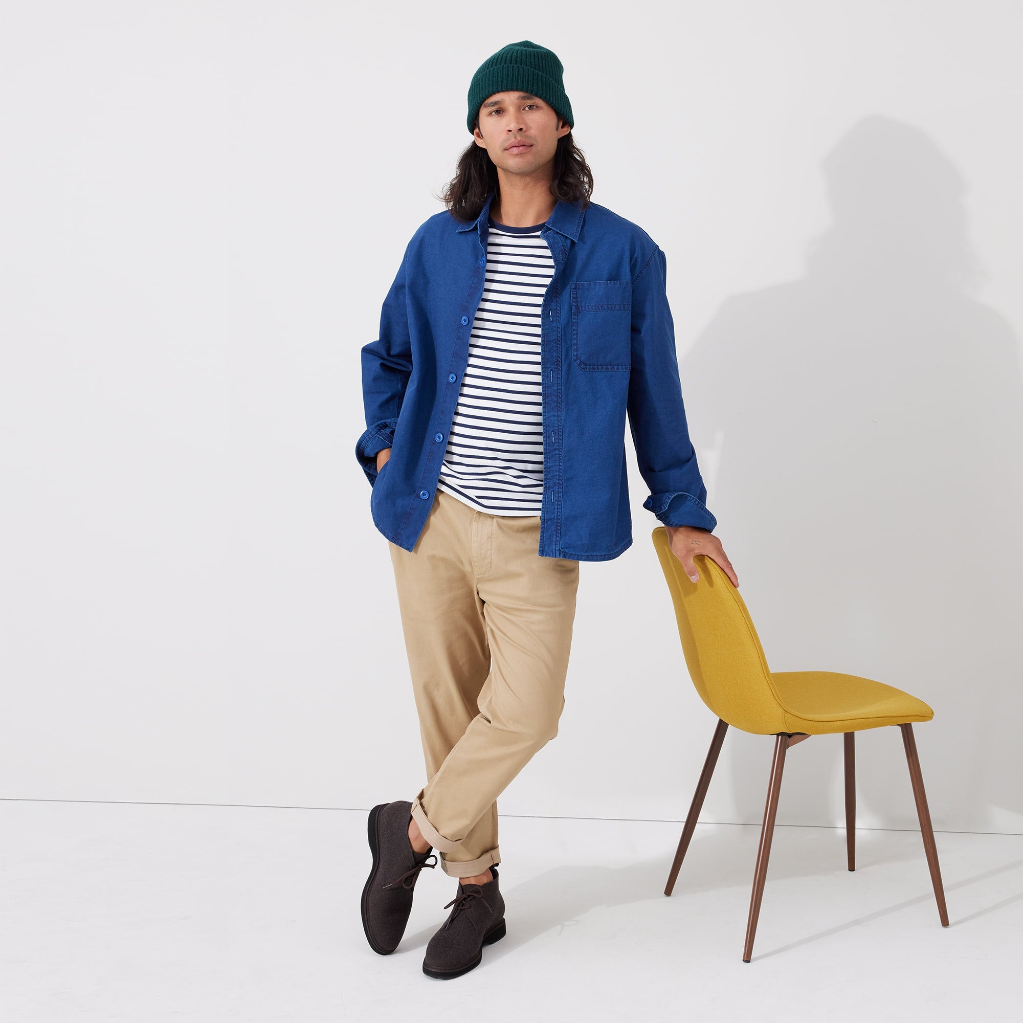 Alternate view of a model wearing The Chukka Boot in Umber.