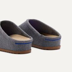 Close up of the heel of The Casual Clog in Mountain Grey, with Rothy's signature blue halo.