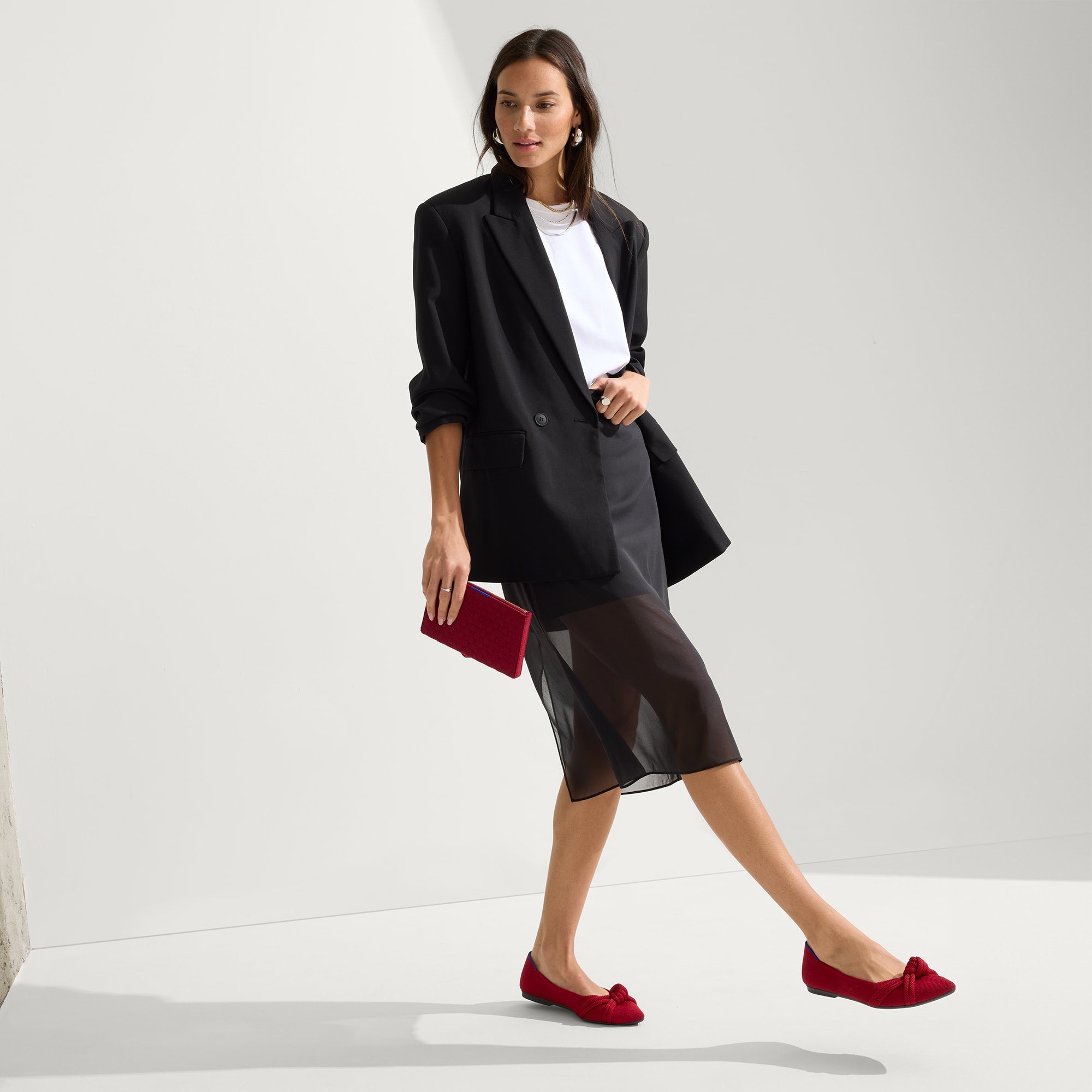 Alternate view of a model wearing The Knot Point II in Candied Berry.