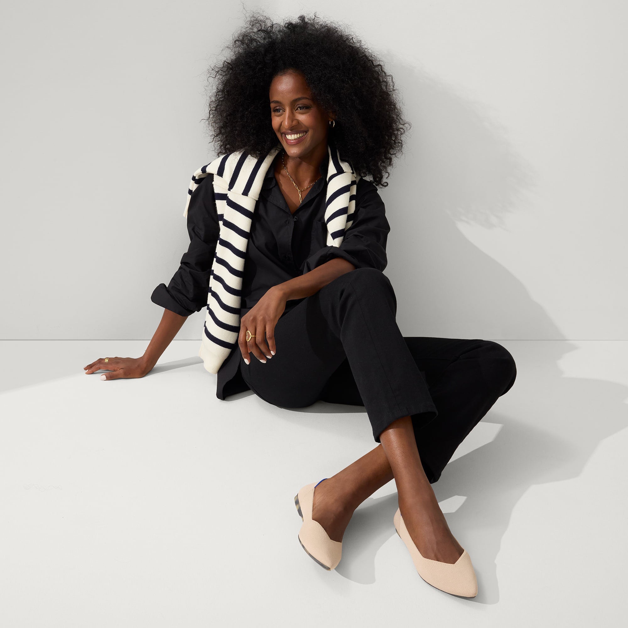 Alternate view of a model wearing The Point II in Ecru.