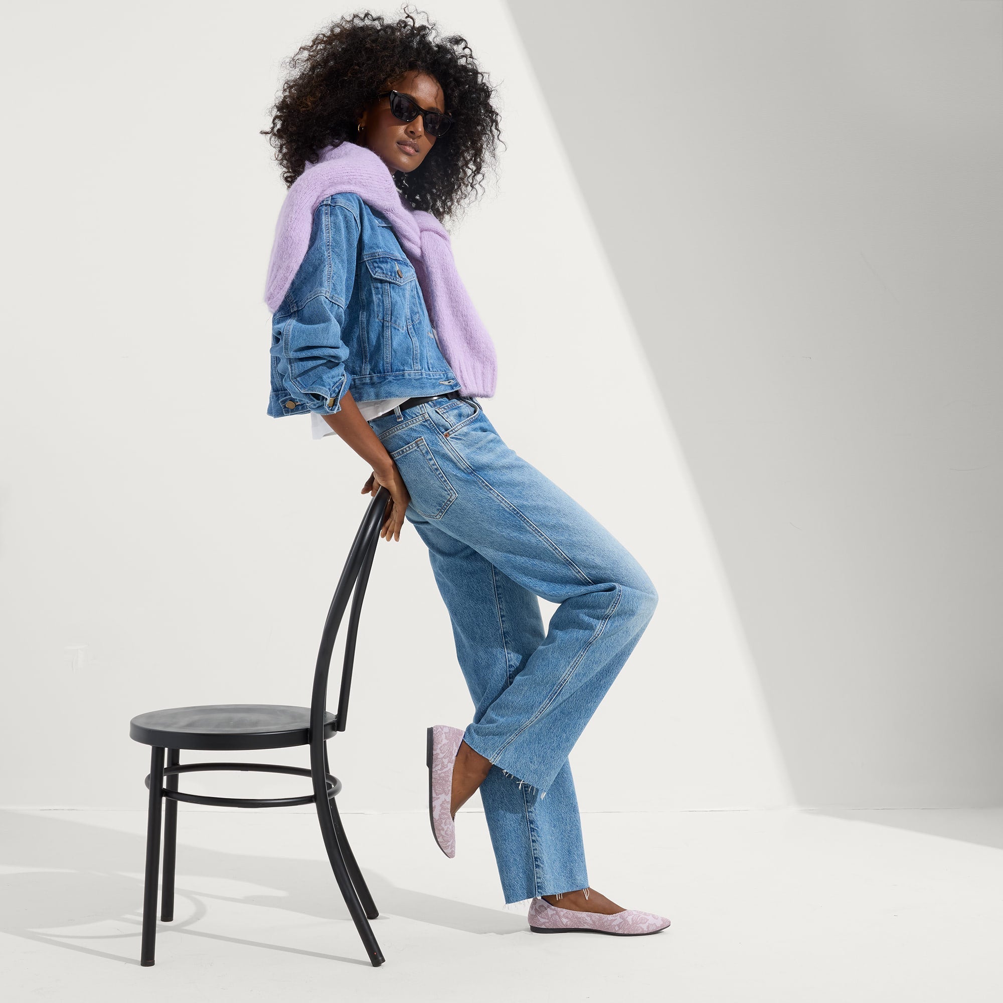 Alternate view of a model wearing The Point II in Lilac Chantilly.